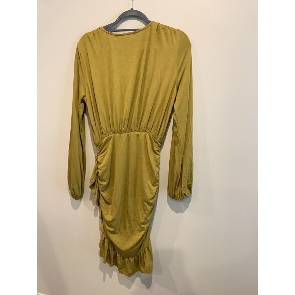 Free people Miami Ruched Mini Dress Tea Leaf V Neck Party Size Small NEW - Picture 8 of 9